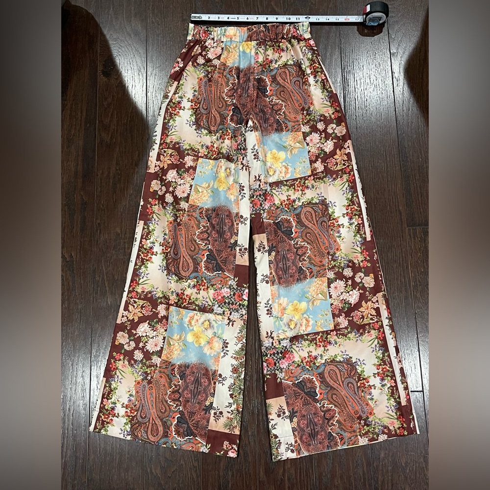 BOSTON PROPER Patchwork Print High Waist Palazzo Pant Wide Leg Women Size XXS - Picture 4 of 12